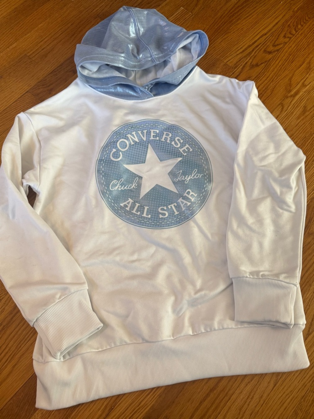 💕3 for $15💕 Converse White Hoodie with Light Blue Sparkle Hood